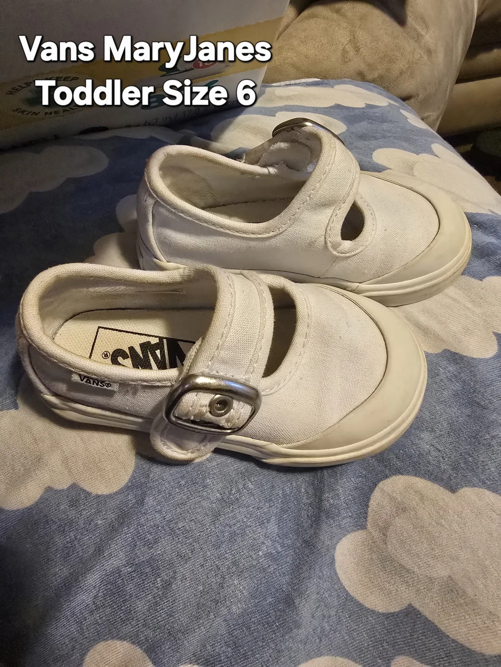 Vans Toddler Mary Jane Shoes White Canvas with Silver Buckles Size 6
